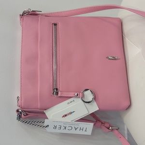 💖Thacker Pink Leather Crossbody Purse Handbag Adjustable Strap Zip Handbag NEW